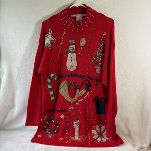 Vintage Victoria Jones Womens Christmas Ugly Sweater Beaded Pearls Size Large